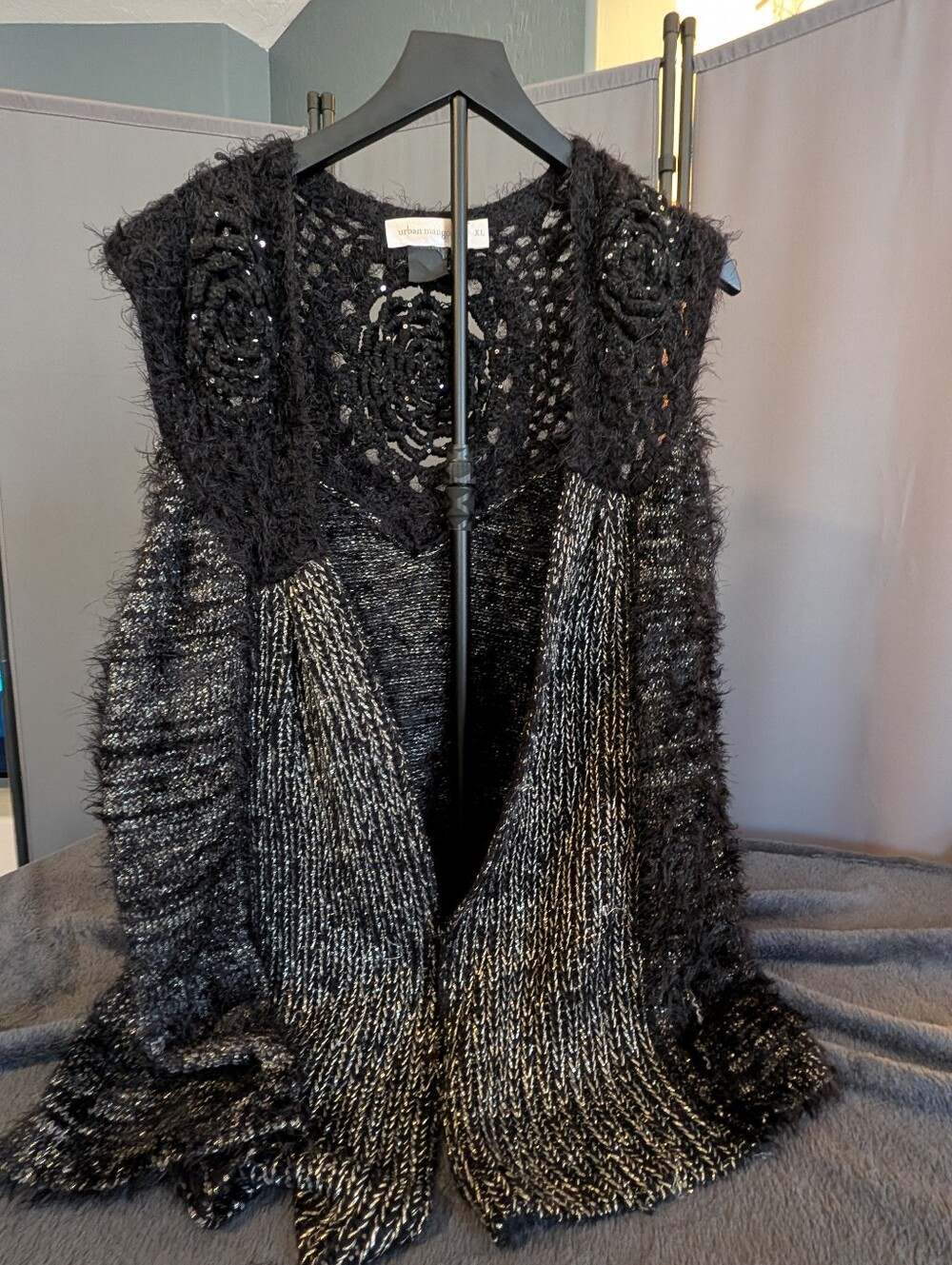 Black Metallic Urban Mangoz Cardigan Duster Boho Xl Women's Unique